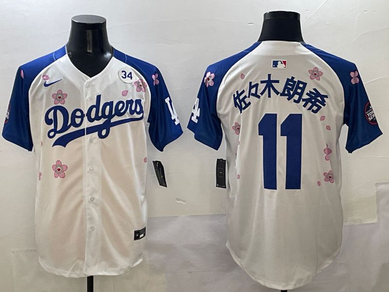 Men Los Angeles Dodgers 11 R.Sasaki White Blue Sakura Edition 2025 Nike MLB Jersey style 7